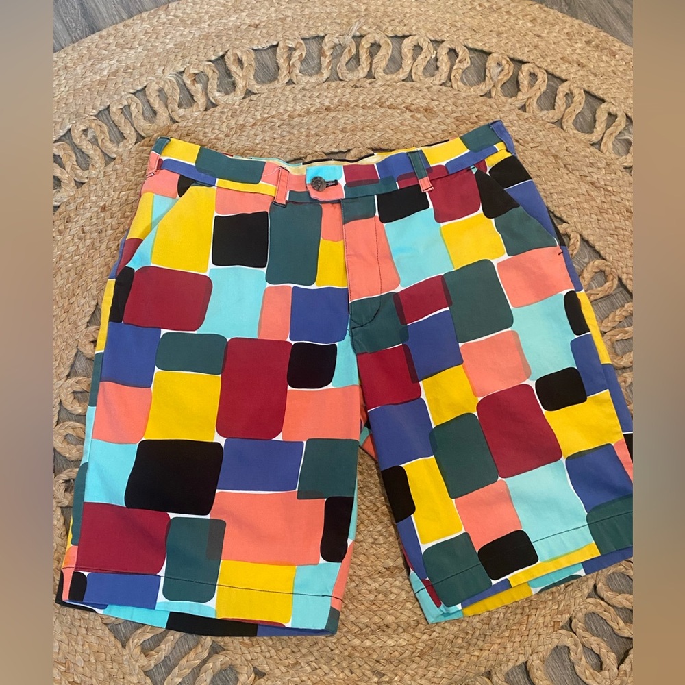 LoudMouth Golf Shorts sz 34 Madras~Plaid~Impressionist Block Multi Color.....